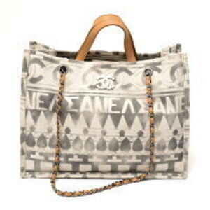 CHANEL Coco Perfume Chain Tote Bag Canvas Ivory White Gray